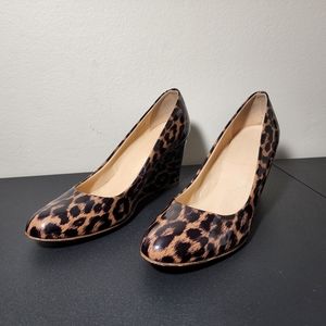 J.Crew Leopard Print Petent Leather Martina Wedge Shoes Women's Size 7.5